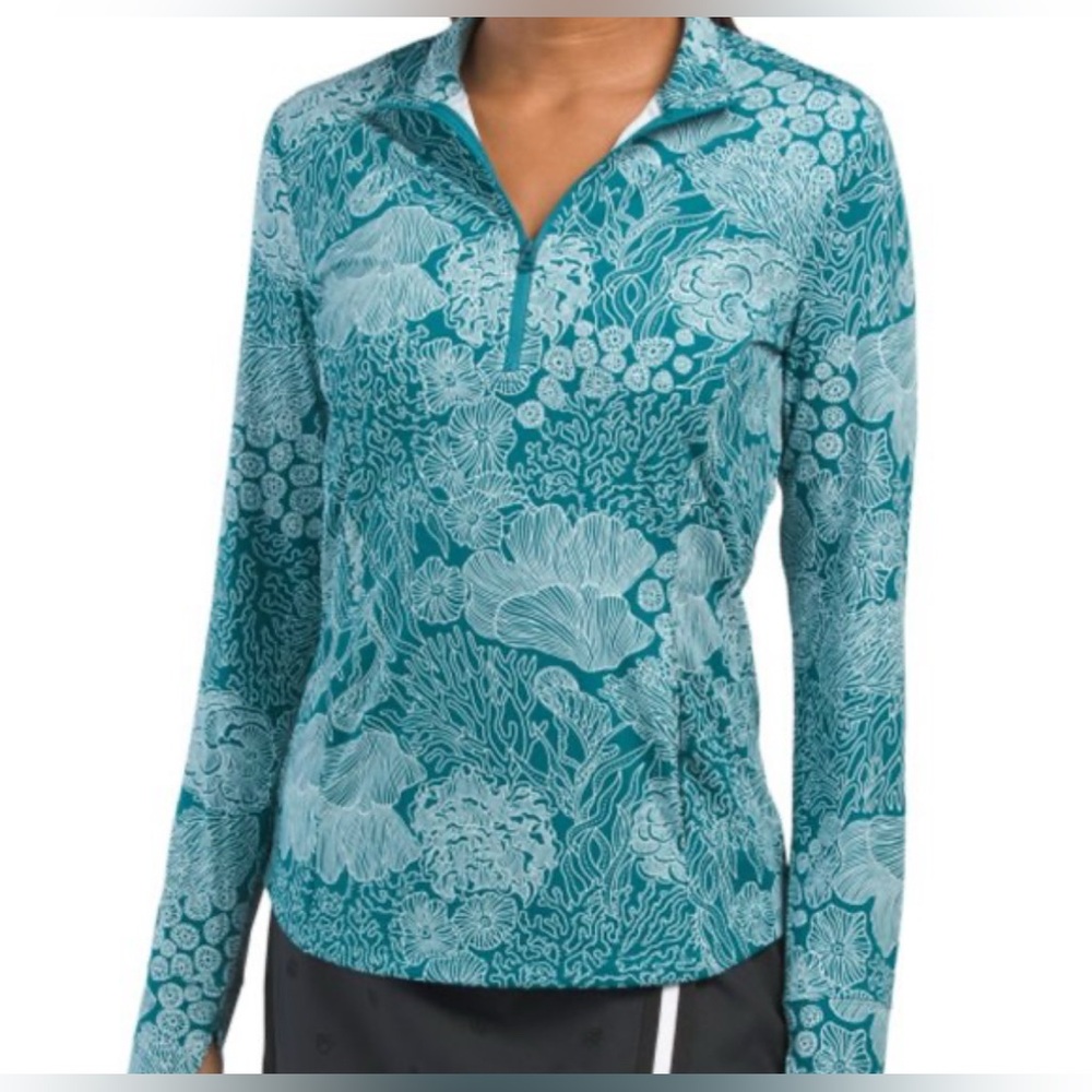 Tommy Bahama Golf Green UPF 50 Long-Sleeve Popover Top 1/4 Zip Pockets $98 NEW